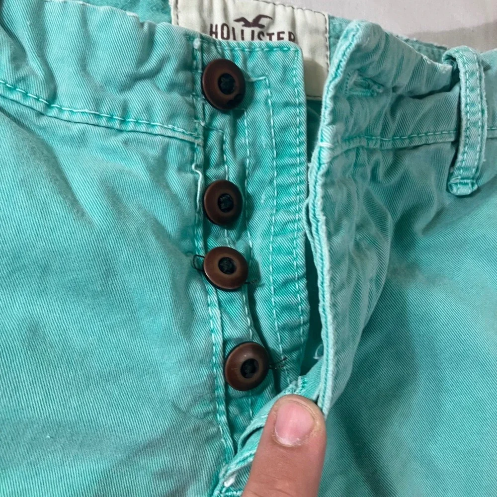 Hollister‎ Mens Teal Green Chino Shorts Sz 30 Button Fly 100% Cotton Casual Prep